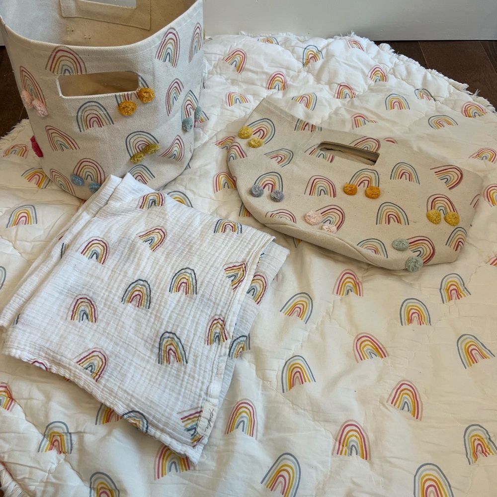 Pehr Rainbow set happy days organic cotton baskets playmat swaddle